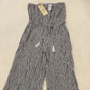 NWT ELAN Charcoal/White Striped Strapless Wide Leg Cover-Up Jumpsuit